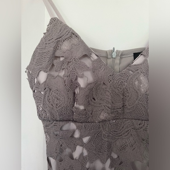 #15 ASOS Club L light grey crochet lace pencil midi dress with spaghetti str… - Picture 3 of 11